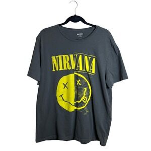 Old Navy Nirvana Graphic Tee Men's XL Charcoal Gray Grunge Skater‎ Short Sleeve
